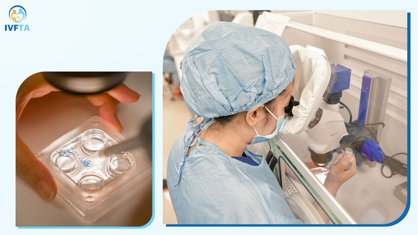 Noãn sau khi được chọc hút sẽ được xử lý, chuẩn bị cho quá trình thụ tinh Noãn sau khi được chọc hút sẽ được xử lý, chuẩn bị cho quá trình thụ tinh