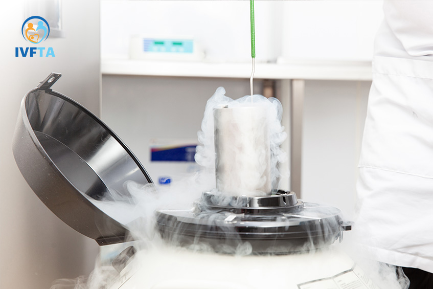 Trứng được bảo quản trong nitơ lỏng ở nhiệt độ cực thấp (-196 độ C) để duy trì chất lượng và khả năng thụ tinh trong thời gian dài Trứng được bảo quản trong nitơ lỏng ở nhiệt độ cực thấp (-196 độ C) để duy trì chất lượng và khả năng thụ tinh trong thời gian dài