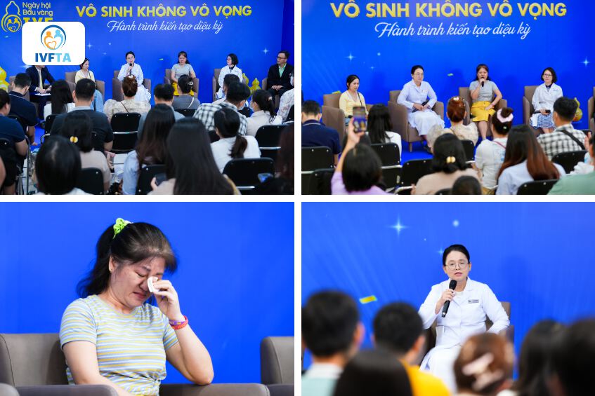 Tại buổi tọa đàm “Vô sinh không vô vọng & Hành trình kiến tạo diệu kỳ” cùng các bác sĩ, chuyên gia IVF Tâm Anh TP.HCM, IVF Tâm Anh Quận 8, chị Quách Lợi Châu (ảnh dưới bên trái) xúc động kể lại hành trình 8 năm vất vả “tìm con”, và niềm hạnh phúc vỡ òa khi chị đón con gái đầu lòng ở tuổi 42 Tại buổi tọa đàm “Vô sinh không vô vọng & Hành trình kiến tạo diệu kỳ” cùng các bác sĩ, chuyên gia IVF Tâm Anh TP.HCM, IVF Tâm Anh Quận 8, chị Quách Lợi Châu (ảnh dưới bên trái) xúc động kể lại hành trình 8 năm vất vả “tìm con”, và niềm hạnh phúc vỡ òa khi chị đón con gái đầu lòng ở tuổi 42