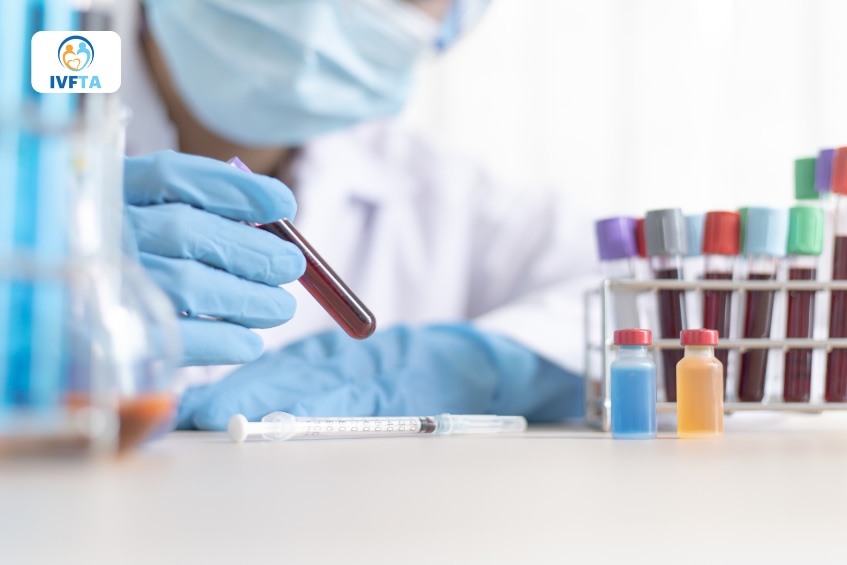 Bác sĩ cầm ống nghiệm máu xét nghiệm trong phòng lab Bác sĩ cầm ống nghiệm máu xét nghiệm trong phòng lab